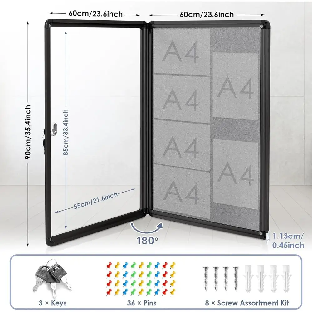 Quadro de Avisos de Feltro Seguro 36x24 Polegadas com Moldura de Alumínio Preta para Uso em Escritório, Escola e Casa
