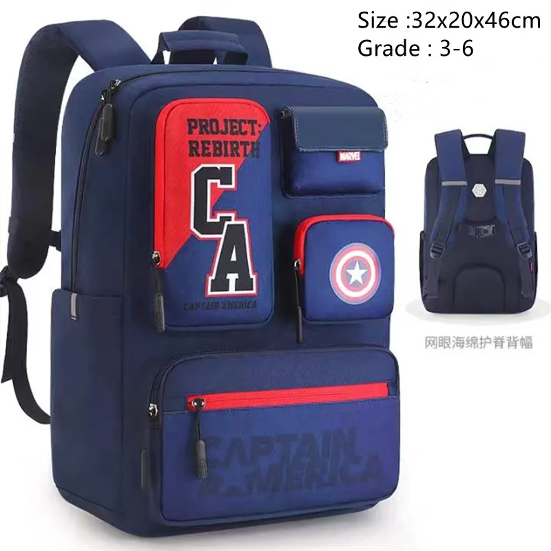 Disney School Bag For Boys Grade 3-6 Spider Man Iron Man Captain America Primary Student Shoulder Orthopedic Backpack Mochila