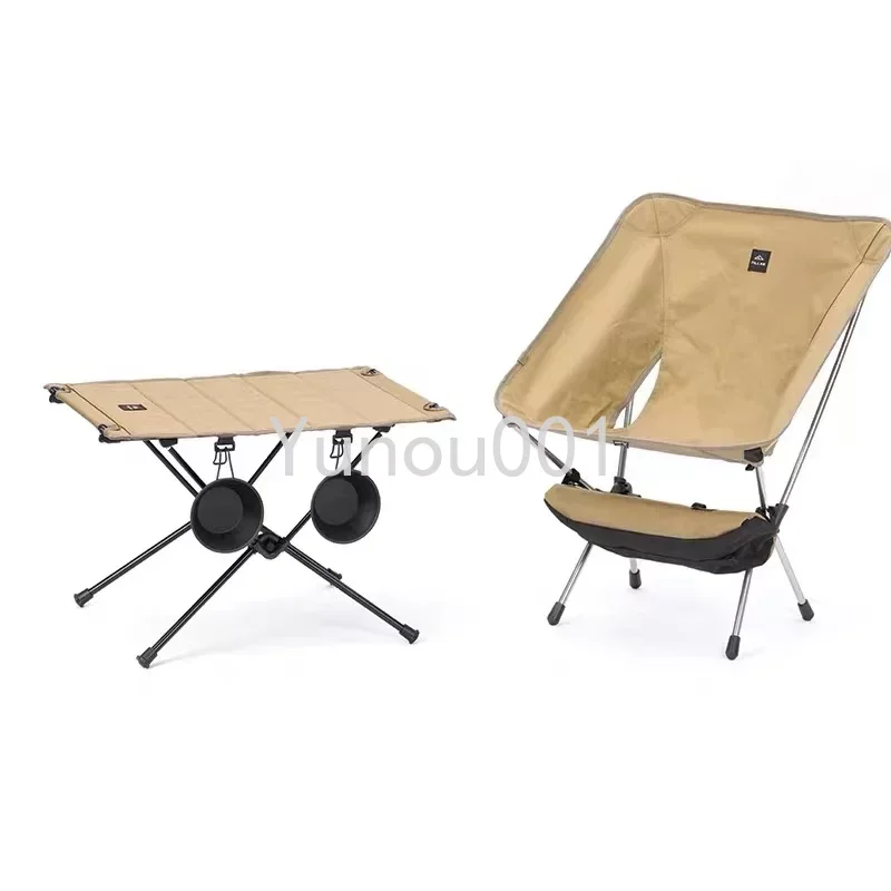 

Outdoor Camping Self Driving Portable Table and Chairs, Ultra Light Aluminum Alloy Folding Moon Chair Helinox Model