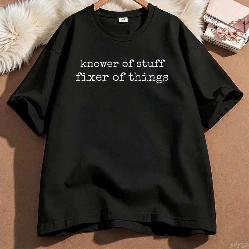 Knower of Stuff Fixer Things T Shirt Funny Handyman Dad Women Graphi Vintage Washed Soft Fashion Breathable Versatile Unisex