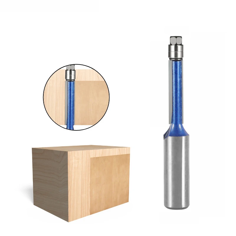 4pcs,1/2 Inch Shank Double Bearing Flush Trim Router Bit - Silver Blue Woodworking Milling Cutter, Electric Wood Milling Tools