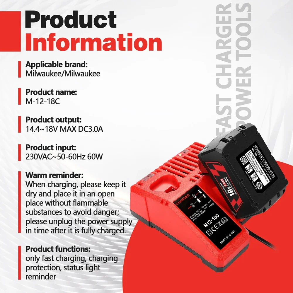 Caricabatteria professionale agli ioni di litio M12-18C per batteria al litio Milwaukee 12 V 14.4V 18V C1418C 48-11-1815/1828/1840 M18 M14 M12