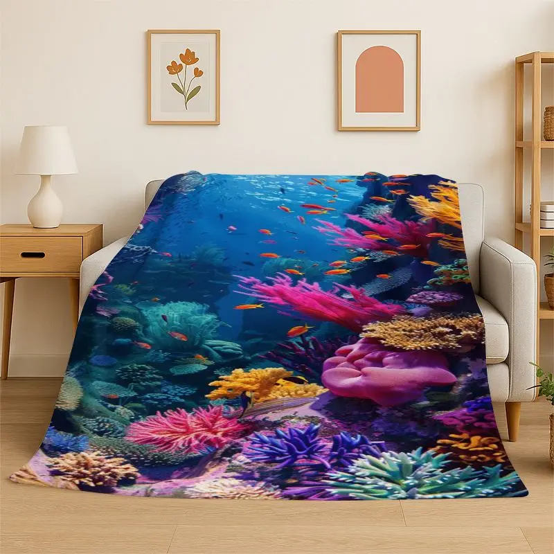 Dreamy Underwater World Tropical Fish Marine Life Flannel Blanket Soft Throw Blanket for Bedroom Living Room Bed Travel Nap Gift