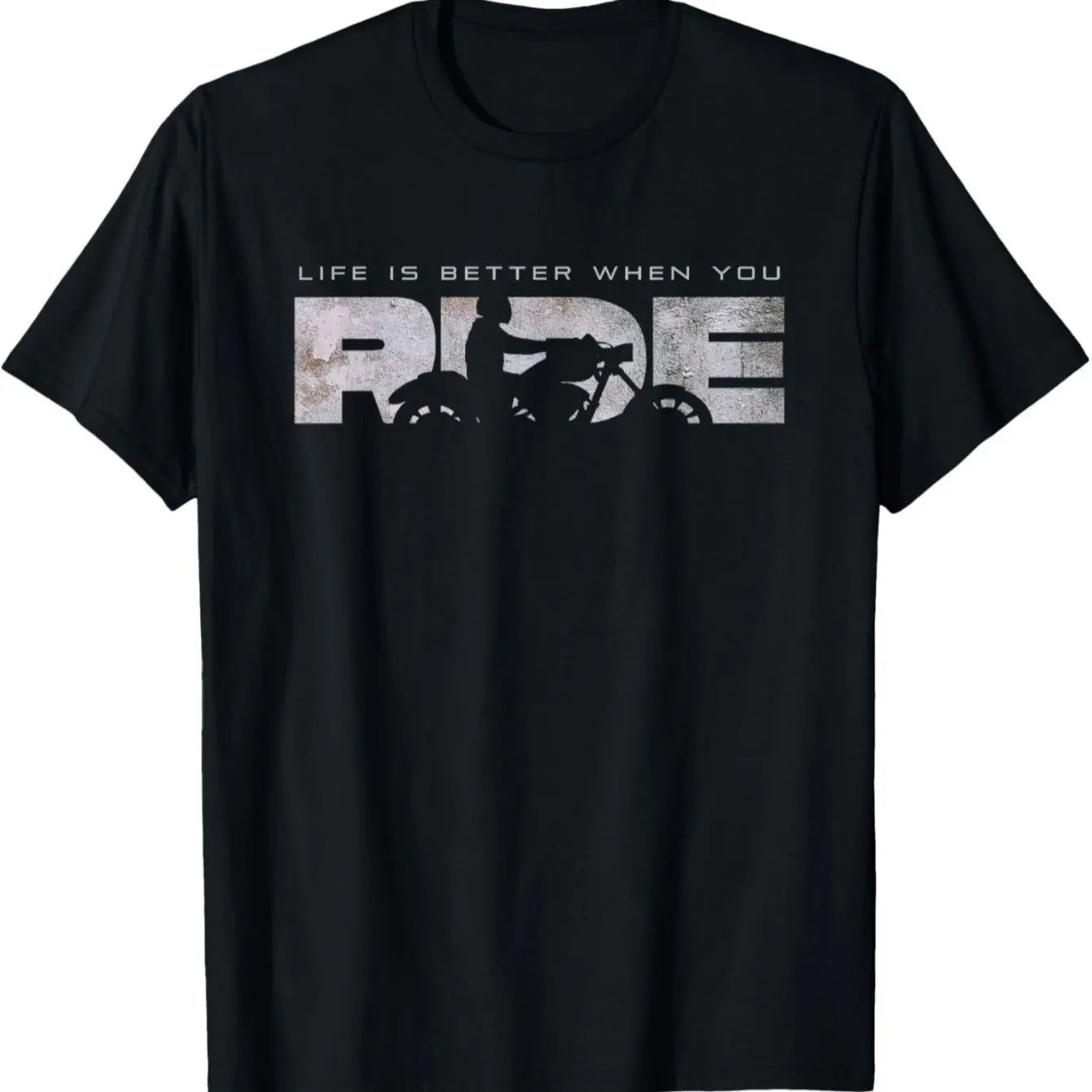 Men'S Motorcycle Graphic T-Shirt Life is Better When You Ride Design Black Cotton Tee Casual Summer Wear Short Sleeve Round Neck