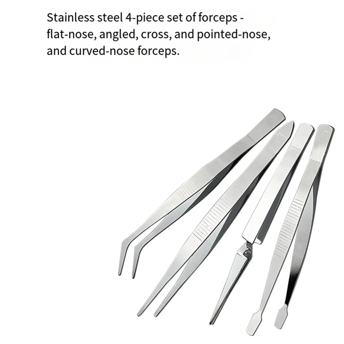 A002 4PCS Precision Tweezers Set Thickened Stainless Steel Dressing Straight Bent Clip Tool for Electronics Repair Soldering