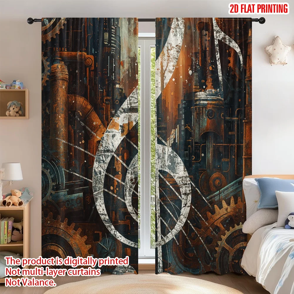 2D flat printing 2pcs Drapes Steampunk Musical Symphony Digital Printed Polyester Drapes All Season Party & Holiday Decor