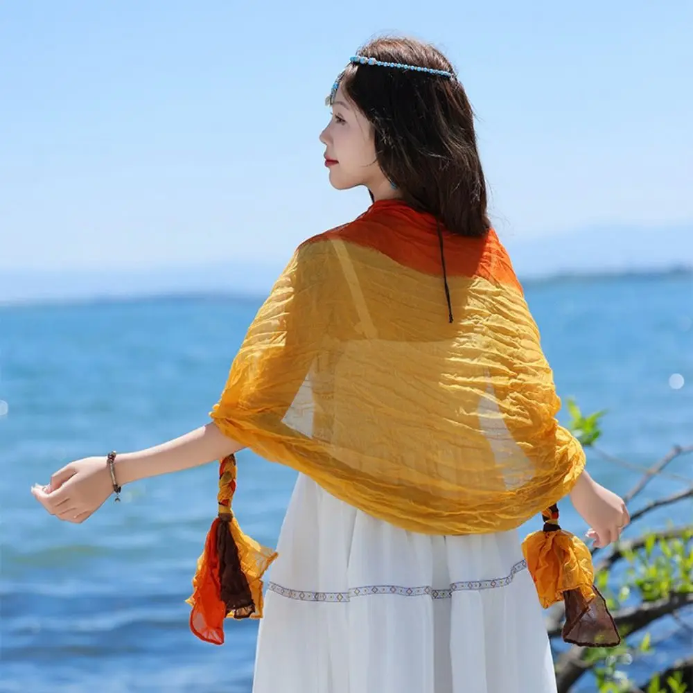 

Fashion Gradient Color Twist Braid Floral Headscarf Breathable Ethnic Style Indian Headwear Sunshade Dustproof Shawl Women Wear