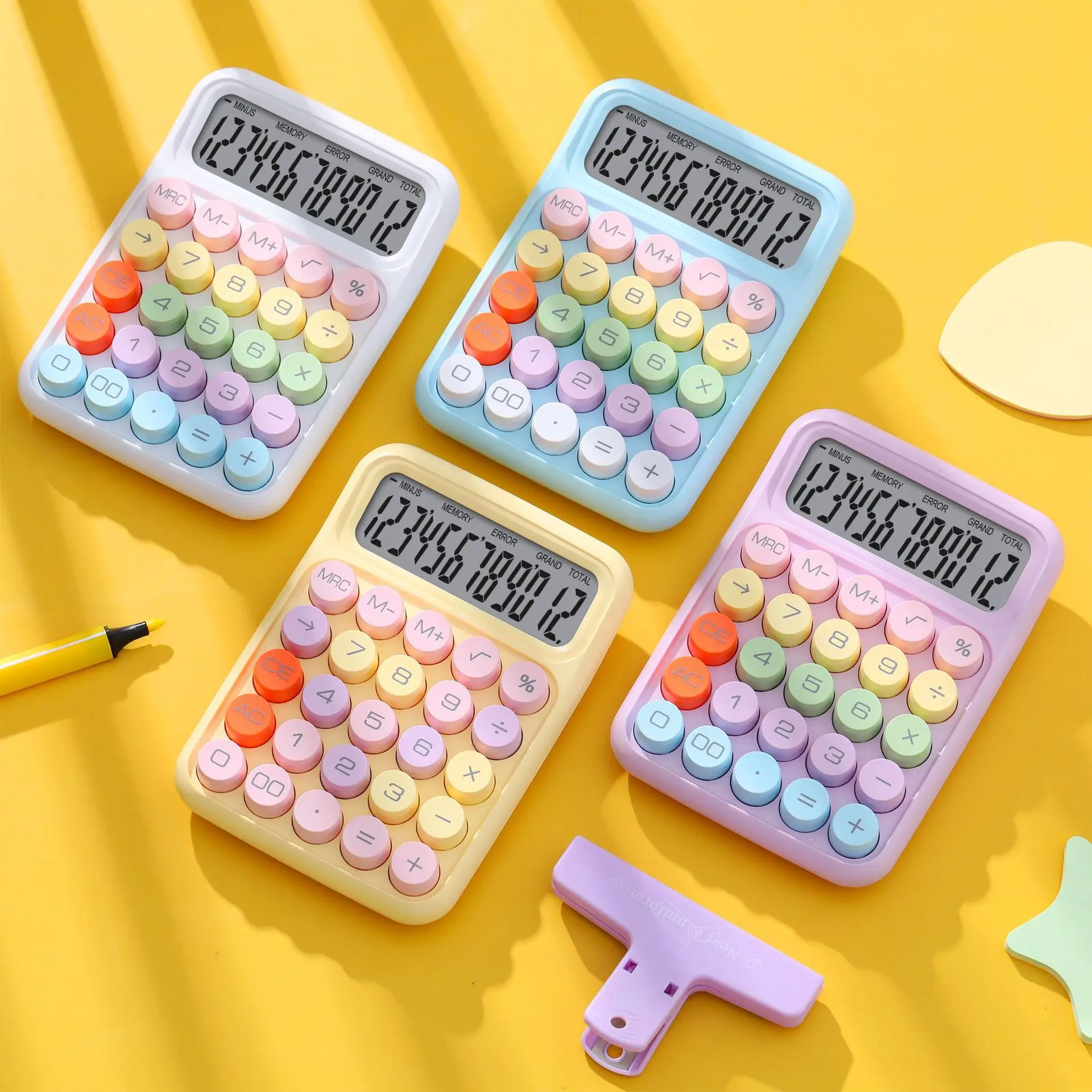 Desktop Colorful Keyboard Calculator Office 12-digit Mechanical Calculator Cute Candy Color Calculator Desktop Stationery