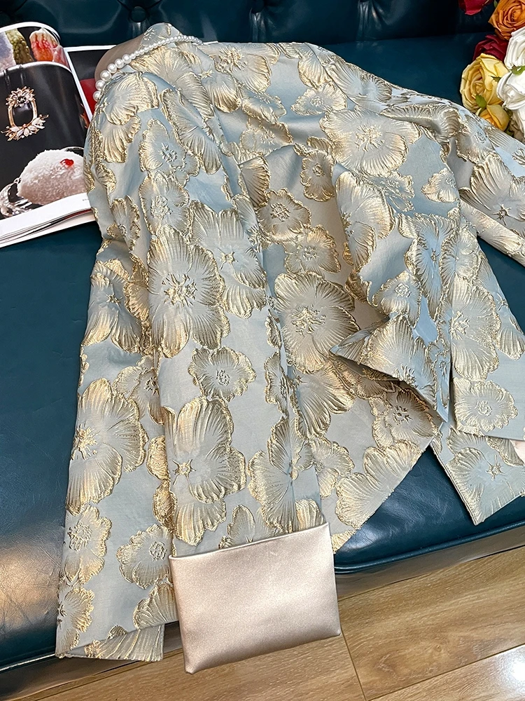 معطف دوبي أزرق عتيق مرقع للنساء ، طراز صيني ، معاطف جاكار ، جاكيت جاكار أنيق ، جديد ، الربيع والخريف ،