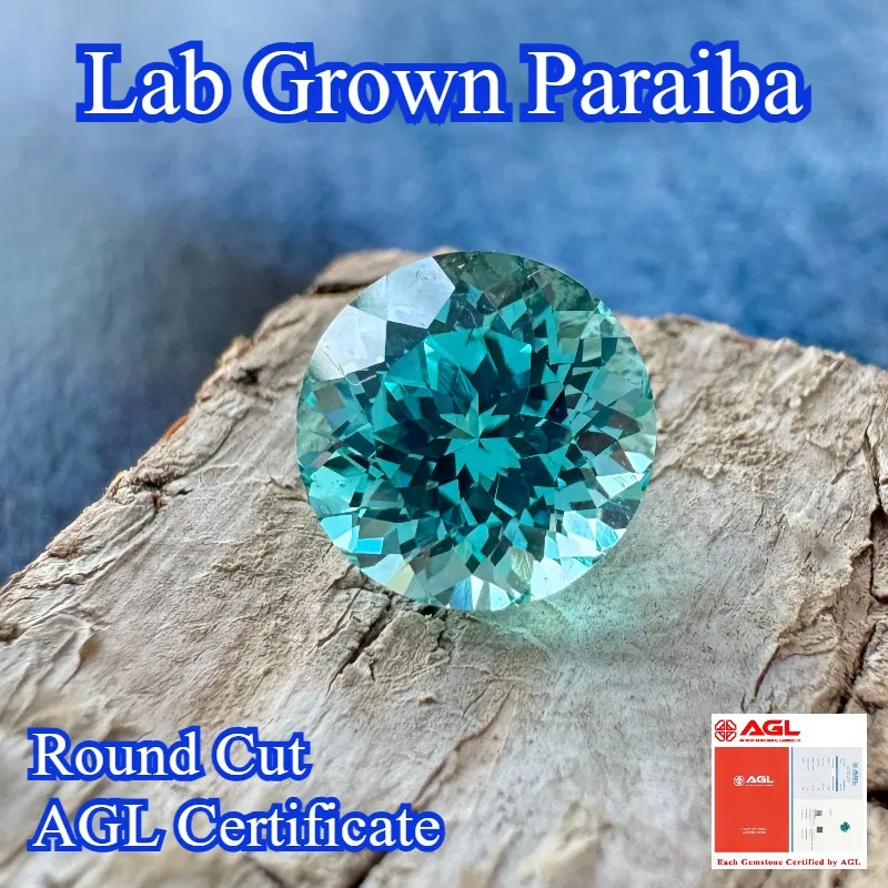 

Lab Grown Paraiba Round Cut Gemstone for DIY Advanced Jewelry Making Inlay Ring Necklace Bracelet Selectable AGL Certificate
