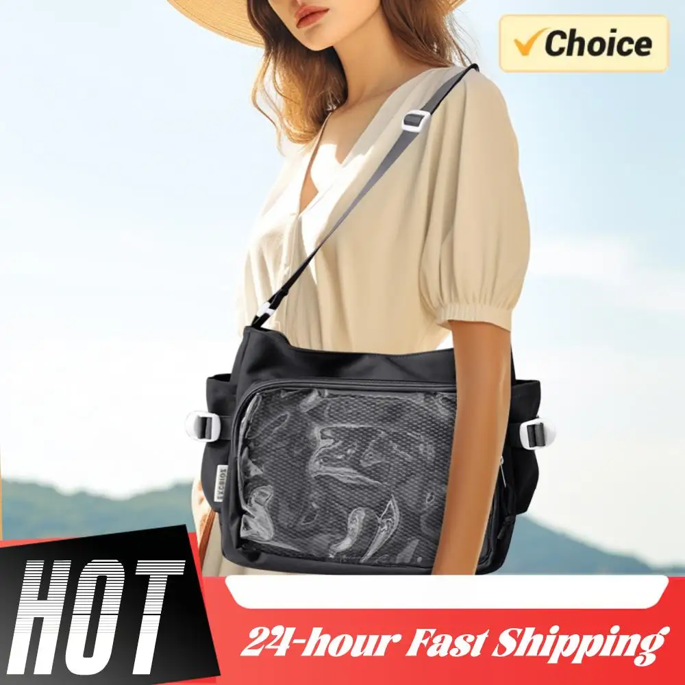 

Women Ita Bag Japanese Style Shoulder Purse with Clear Window Cartoon Book Bag Multi-pockets Adjustable Strap Trendy Outdoor Bag