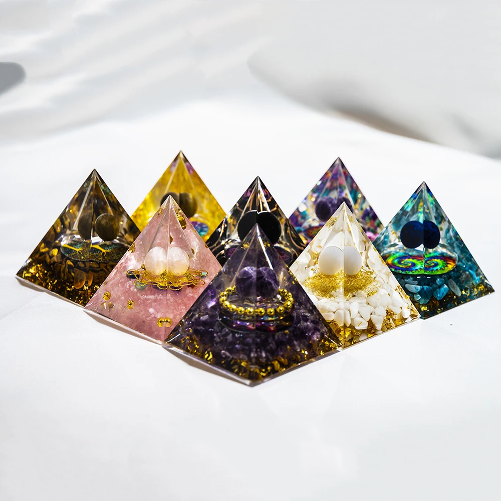 5cm/2inch Orgone Pyramid The Zodiac Pyramid Chakra Energy Healing Crystal Pyramid for Health Lucky Success Home Decor Gift