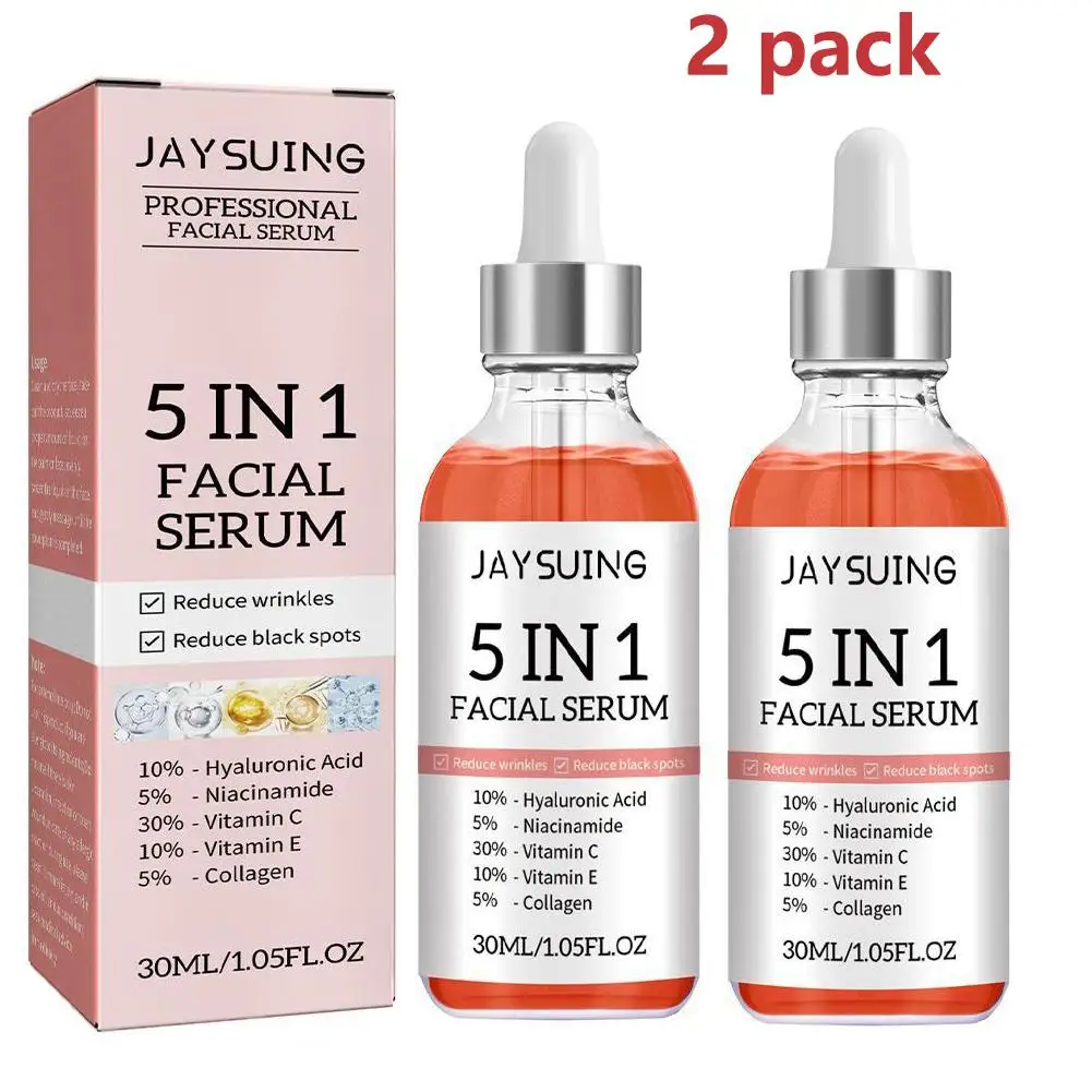 

2Pcs 30ml 5 In 1 Face Serum Moisturizing Hyaluronic Acid Anti Wrinkle Aging Vitamin C Whitening Facial Serum Shrink SkinCare