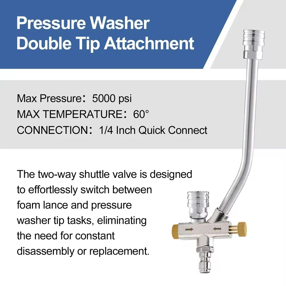 Dual Lance Pressure Washer Wand for Foam Cannon Pressure Washer Double Tip Attachment for Soap Cannon 1/4\