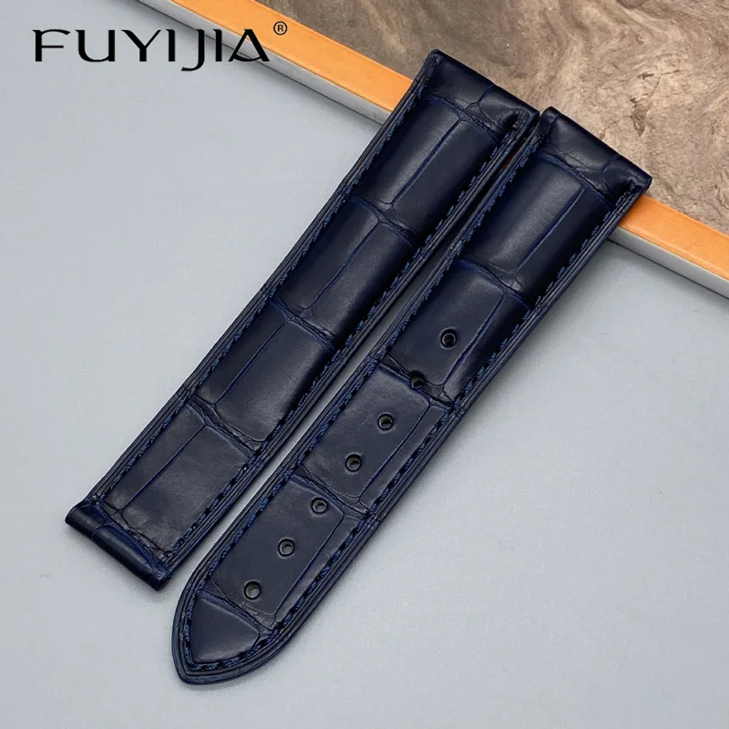 FUYIJIA Mississippi Alligator Watchbands Custom Substitute O-mega DeV-illeS-peedmasterS-eamaster Strap 20MM Genuine Leather Belt