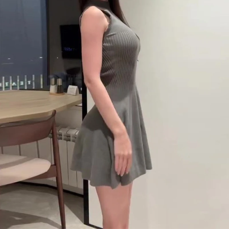 2025年春秋 ノースリーブ スリム シンプル レディース ニットワンピース