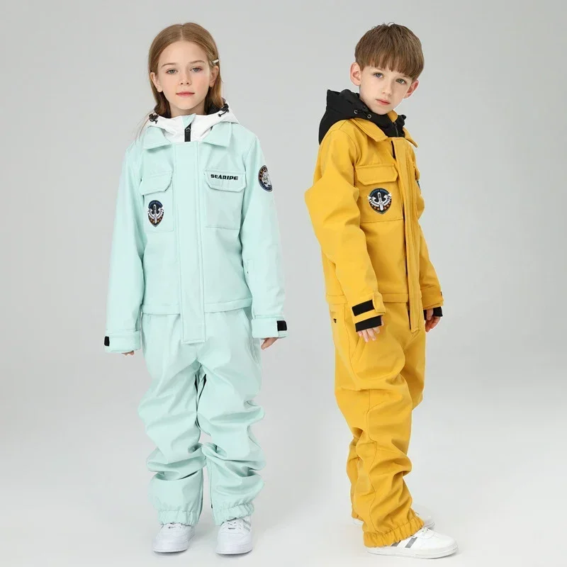 2025 Winter Children Ski Suits Boy Girls One Piece Warm Windproof Waterproof Outdoor Sports Skiing Snowboard Suits Kids Jumpsuit