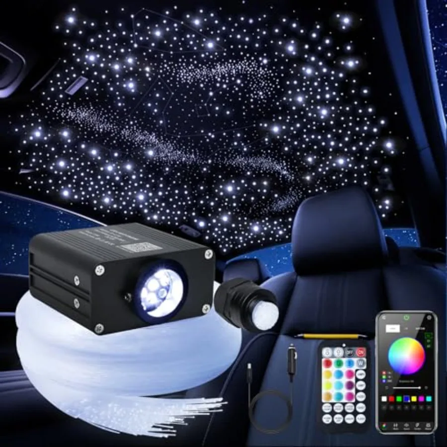 

【Новая модель】Комплект оптоволоконных светильников Starlight для автомобиля и дома, 16 Вт, с эффектом мерцания и звуковой активацией, RGBW, с управлением через приложение и пультом ДУ