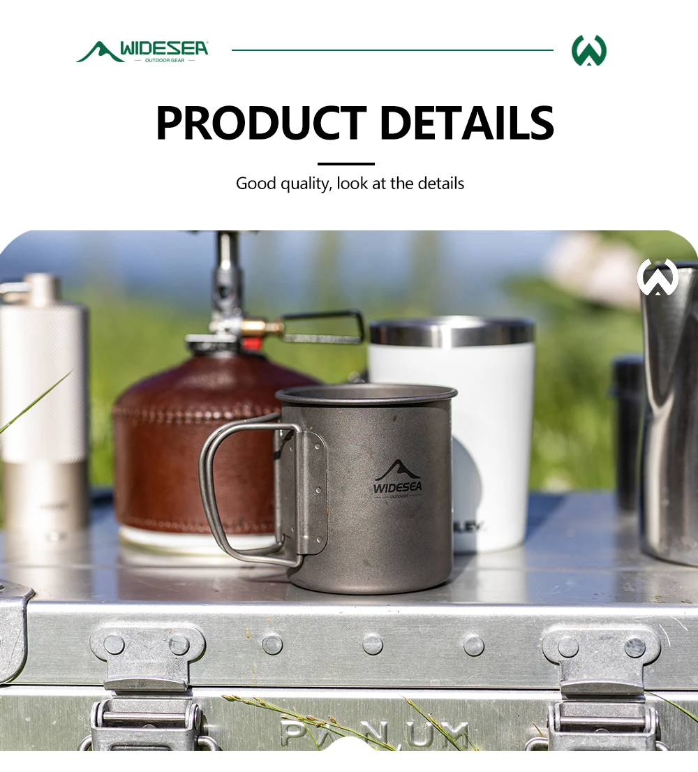 Widesea Ultraleichter Campingbecher aus reinem Titan mit klappbarem Griff, tragbarer Outdoor-Becher mit mehreren Kapazitäten für Wandern und Rucksackreisen – Detail 5