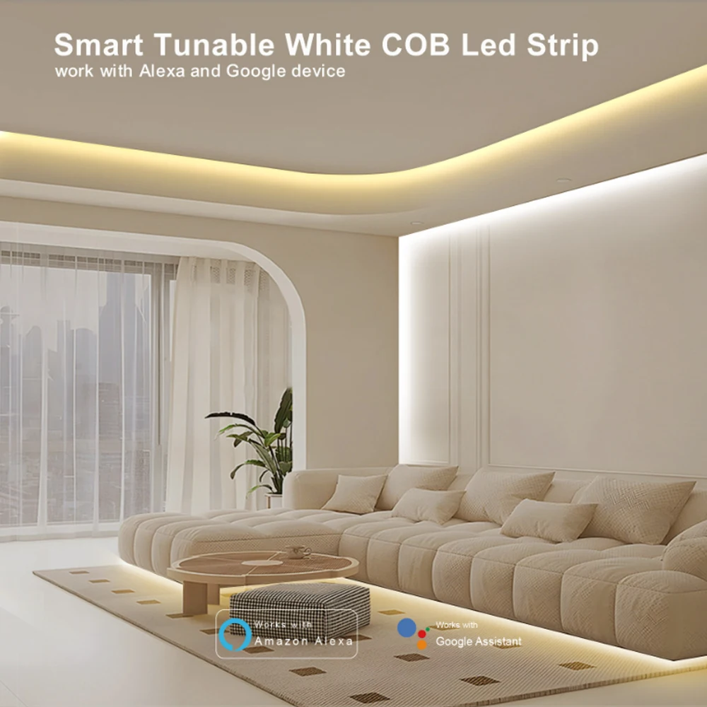 10 متر 20 متر تويا واي فاي COB CCT Led قطاع 24 فولت المزدوج الأبيض ضوء الغرفة 2700-6500 كيلو 2.4 جرام RF يعتم اللمس عن بعد f أليكسا جوجل SmartThings