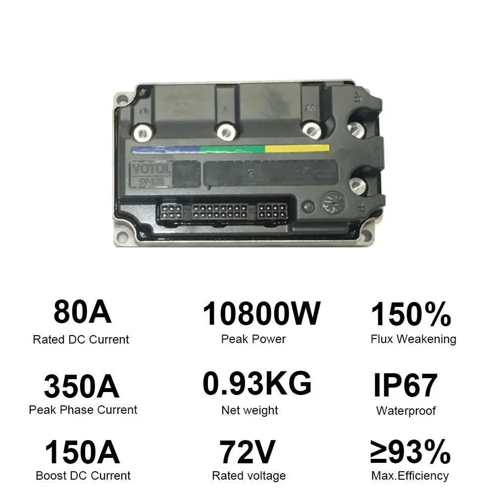 Votol SV120 72V 350A Peak Sine Wave FOC CAN BUS Programmable Controller for E-Motorcycle E-Scooter IP67