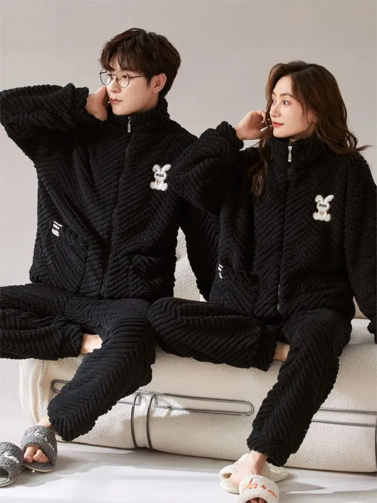 Couple Look Winter Sleeping Pajamas Fleece Sets for Women 2 Pieces Room Wear Underwear Men Sleepwear The Nightgown Pyjama