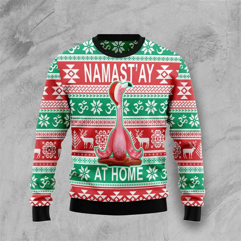 2024 New Yoga Ugly Christmas Sweater For Men Fashion Santa Flamingo Graphic Women Sweatshirt Casual Loose Holiday Xmas Pullovers