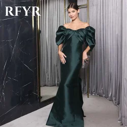 RFYR Dark Green Prom Dress Strapless Trumpet Evening Dress Luxury Off The Shoulder Party Dress with Pleats Satin Robe De Soirée