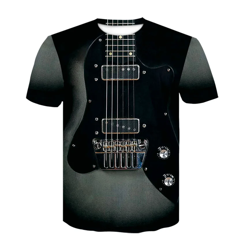 New Music Guitar 3d Printing T-shirt Men\'s Women\'s Rock Psychedelic Short Sleeve Breathable Light Summer Sports Top