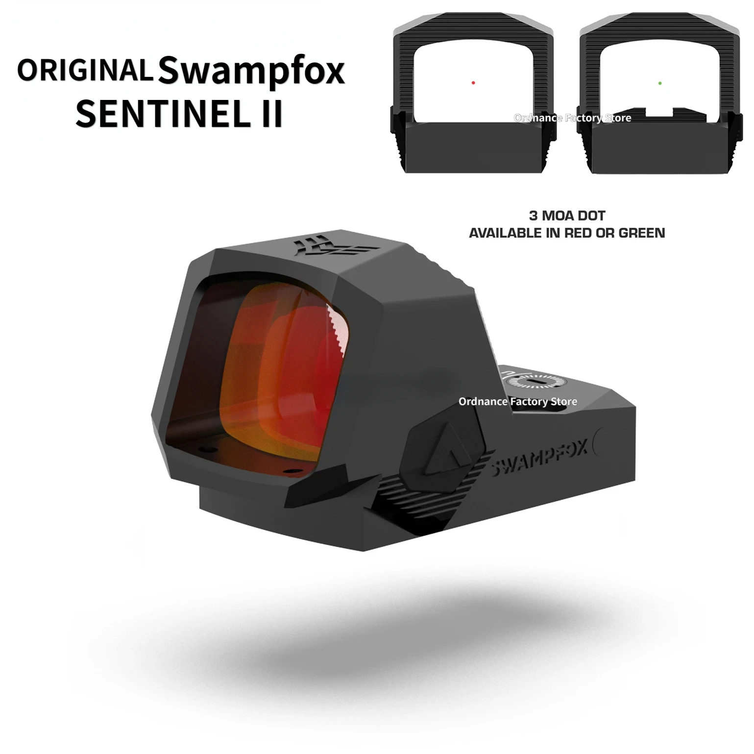 

Swampfox SENTINEL II 1x20 3 MOA Red Dot Sight RMSc Footprint Shake Awake for Glock SIG Sauer Smith & Wesson M&P Shield Handguns