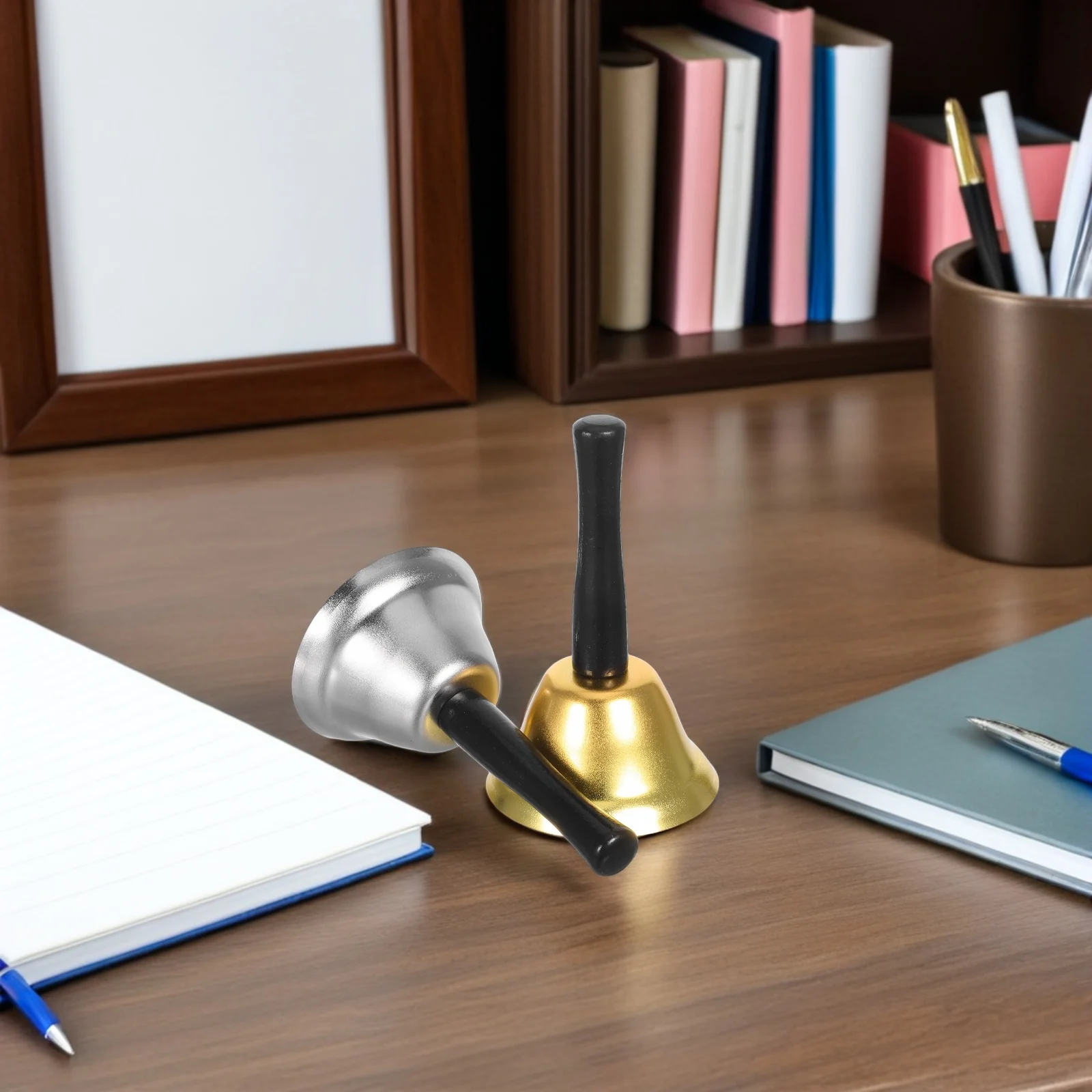 2 قطعة 7.5 سنتيمتر جرس اليد مصنوع من الحديد المصقول قبضة مريحة مقبض خشبي أسود طويل لكبار العناية بالمعاقين استخدام عيد الميلاد #3