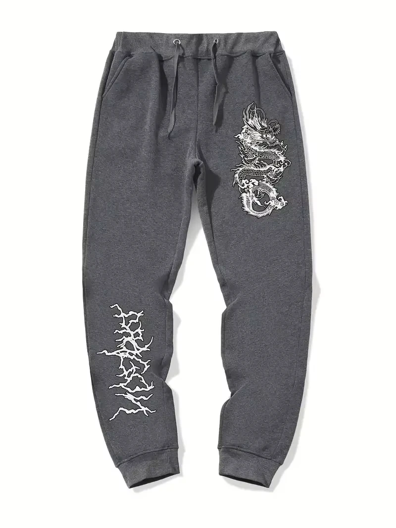 กางเกงจ็อกกิ้งลายมังกรสำหรับผู้ชาย ชุดกีฬาแฟชั่นลำลองสำหรับกิจกรรมกลางแจ้ง ฤดูใบไม้ผลิและฤดูใบไม้ร่วง ไซส์ S-3XL ปี 2025