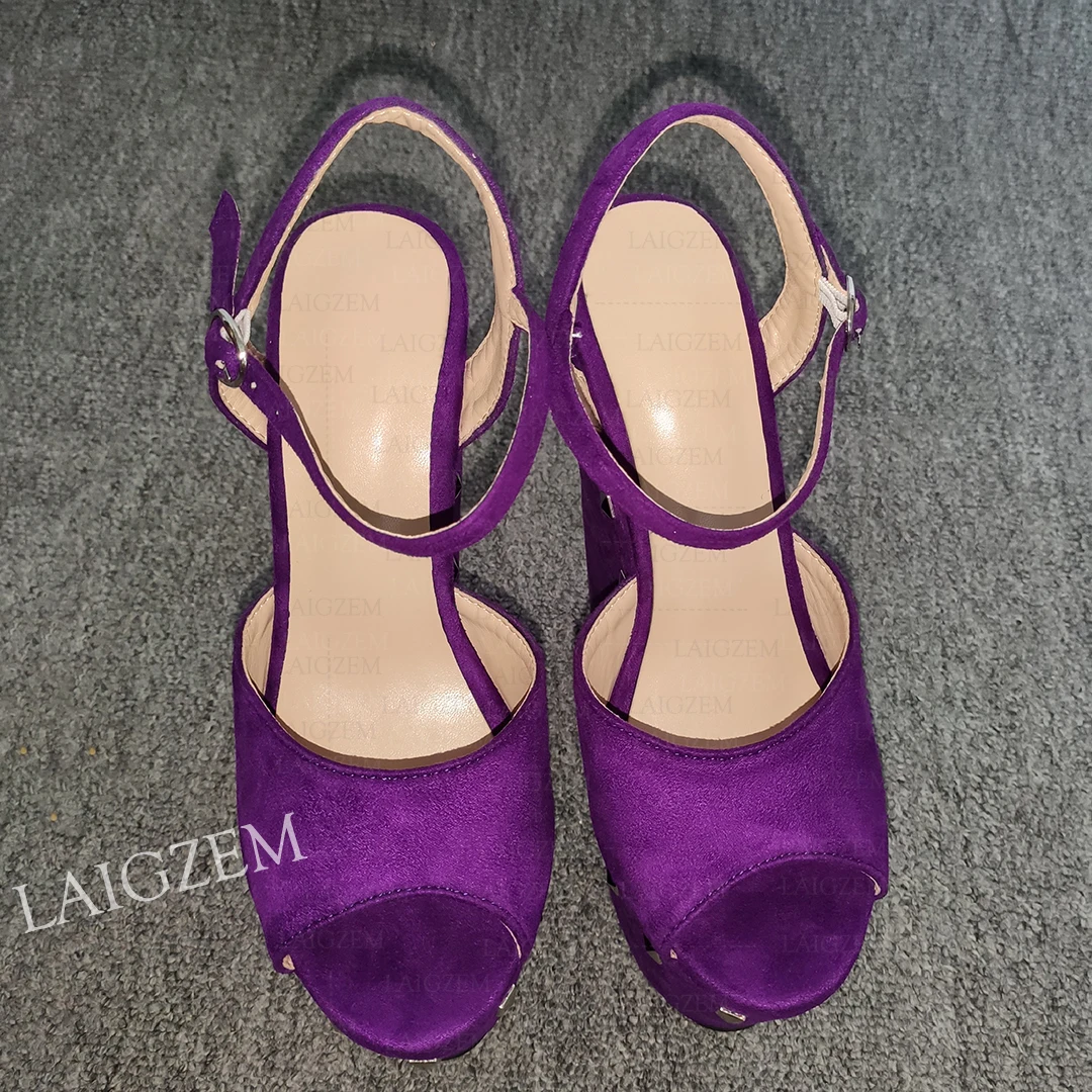 LAIGZEM Sandały damskie z ćwiekami Platforma Kliny Peep Toe 17CM Wysokie obcasy Czółenka Ręcznie robione buty damskie Duży rozmiar 38 41 44 48