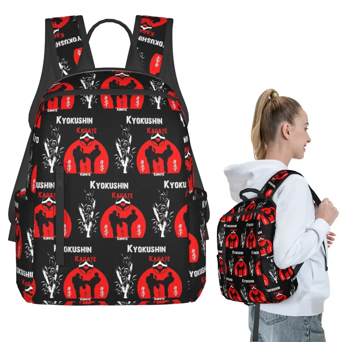 

Kyokushi Karate Kumite Scene Backpack Student BookBag Children School Bag Laptop Shoulder Bags Men Women