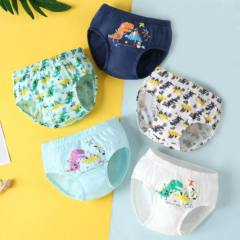 Set Of Boy Triangle Underwear Dinosaur Handsome Patterns Children Boys Briefs Breathable Cozy Soft Kids Pure Cotton Panties