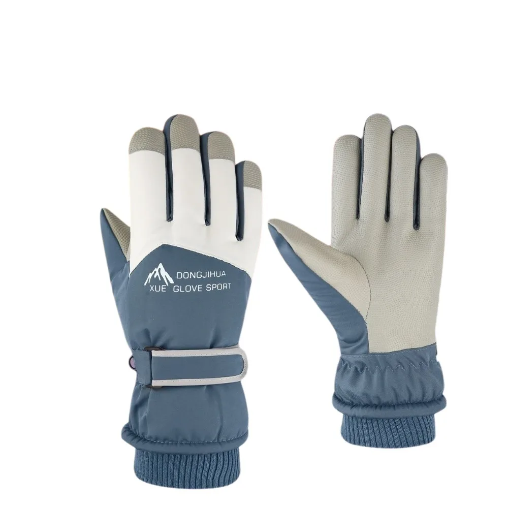 Fleece Lined Winter Skiing Gloves Touchscreen Waterproof Plush Warm Riding Gloves Anti Loss Buckle Windproof