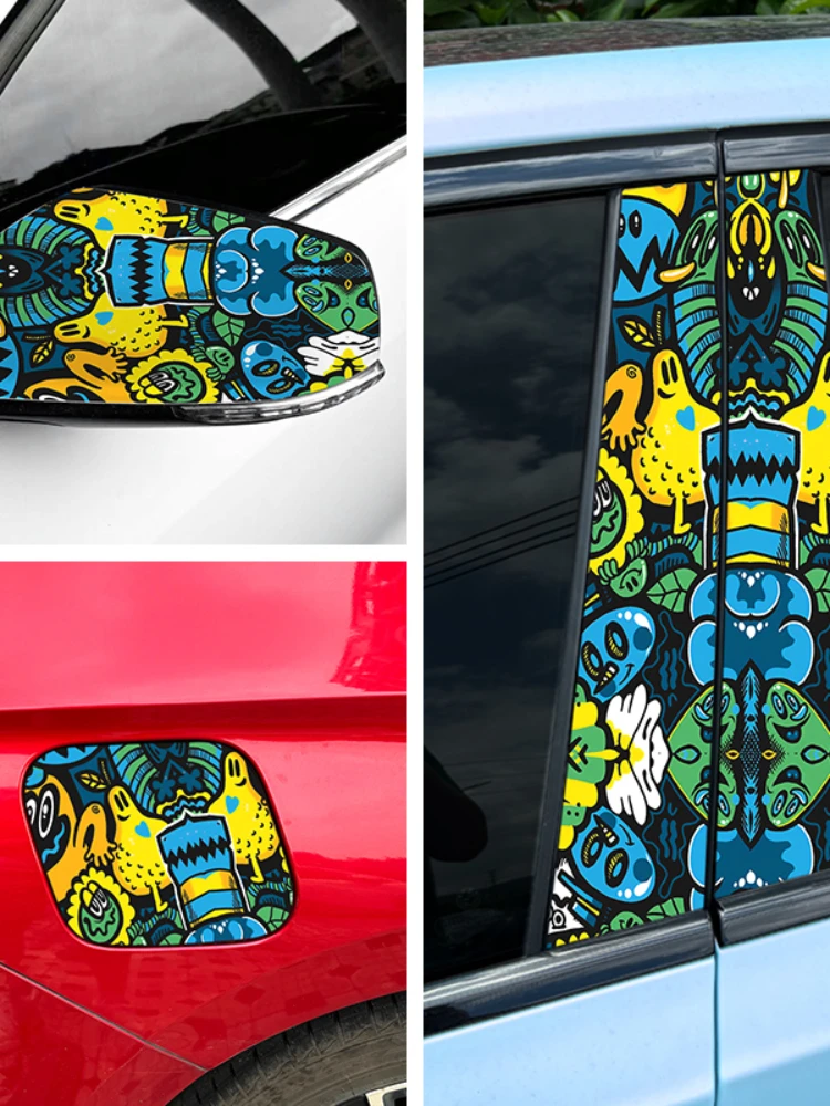 AliExpress Cartoon Car Graffiti Painting Film Auto Body Hood Rearview Mirror Motorcycle Bike Sticker Decoration Waterproof Vinyl Wrapping