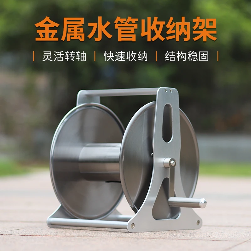 Carrete de manguera de agua portátil de montaje en pared, soporte de sistemas de riego de jardín de acero inoxidable resistente, carros de manguera, estante de tubería de lavado
