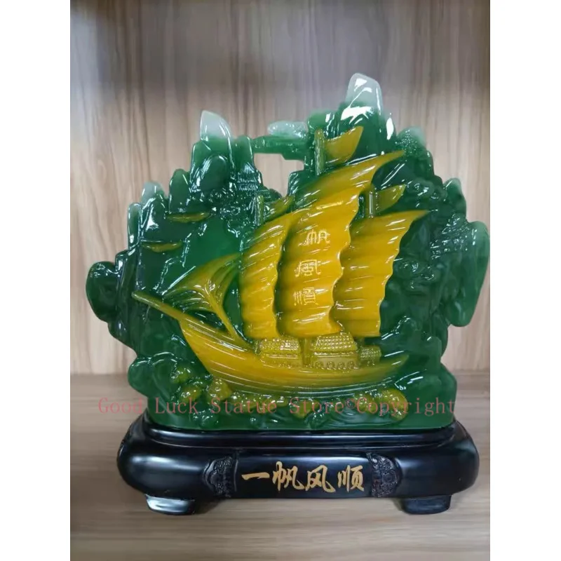 

GOOD LUCK Everything goes well work business 2024 HOME OFFICE BAR CLUB Auspicious Decorative Ornaments RESIN JADE Sailboat ship