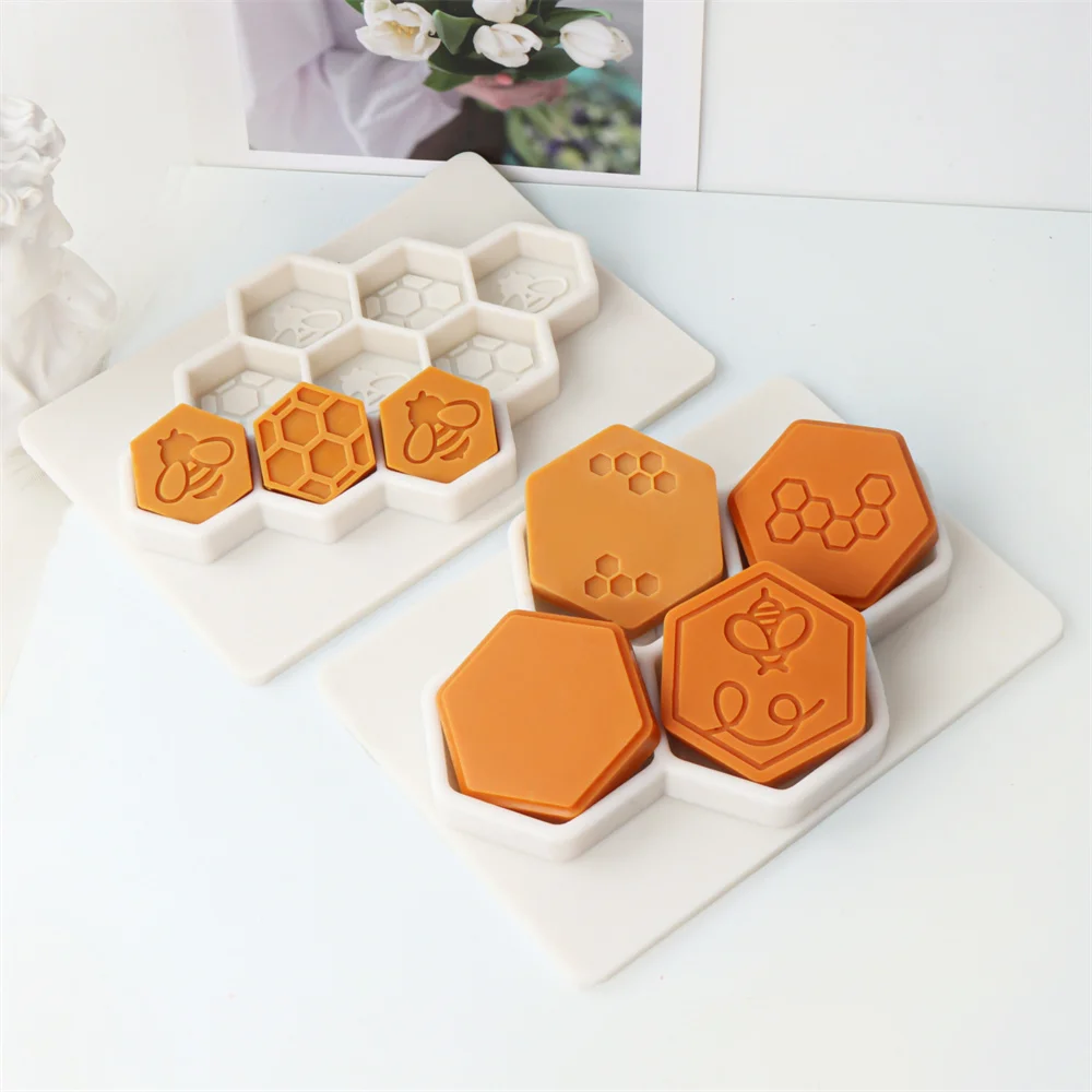 Bee and Honeycomb Mini Soap Wax Melts Bar Mold Brar Heart Flower Fondant Cake Mold DIY Cake Decoration Beehive Candy Molds