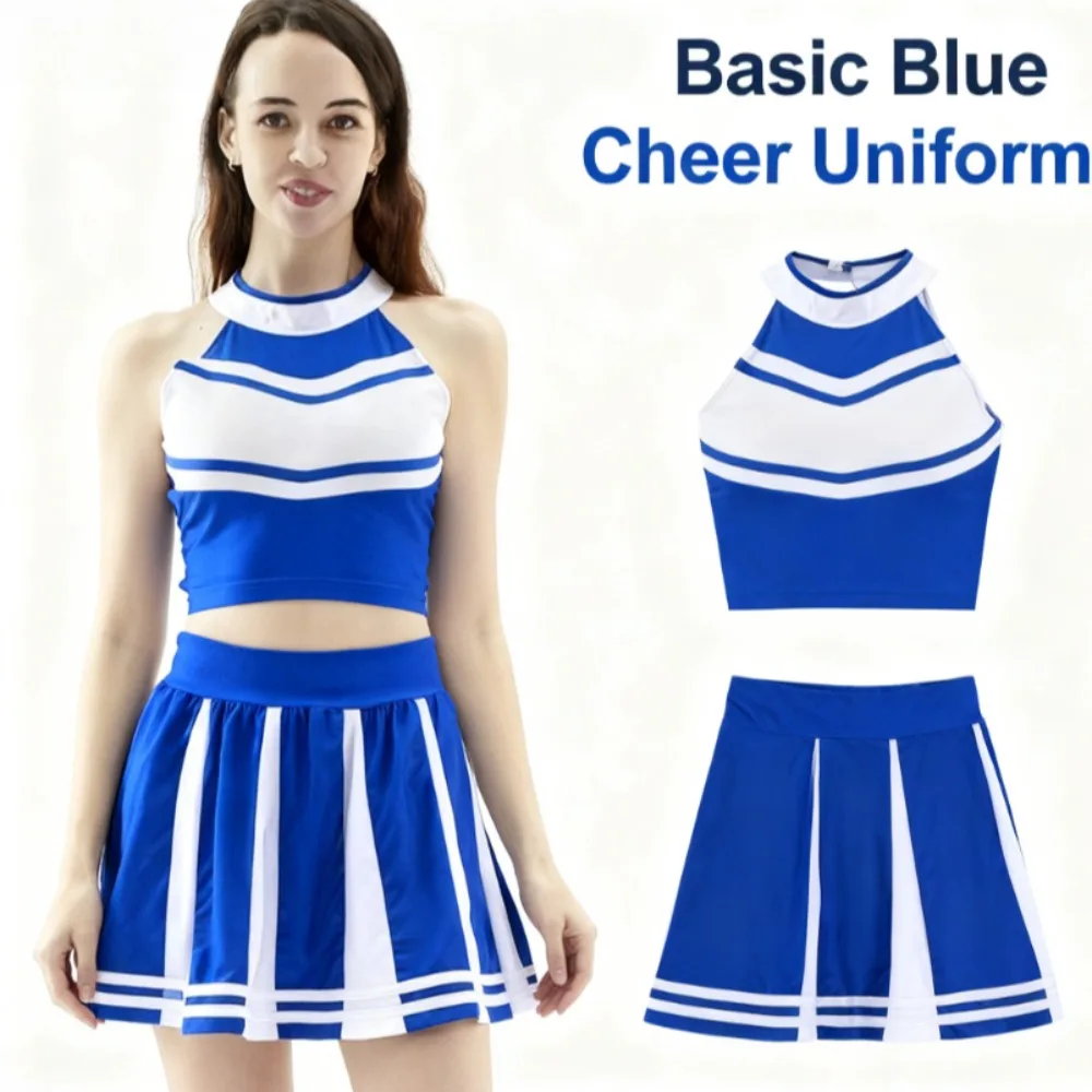 성인용 치어리더 의상 세트 (S-XL) - 스포츠 공연 댄스 쇼 및 테마 파티를 위한 크롭 탑 플리츠 스커트 의상