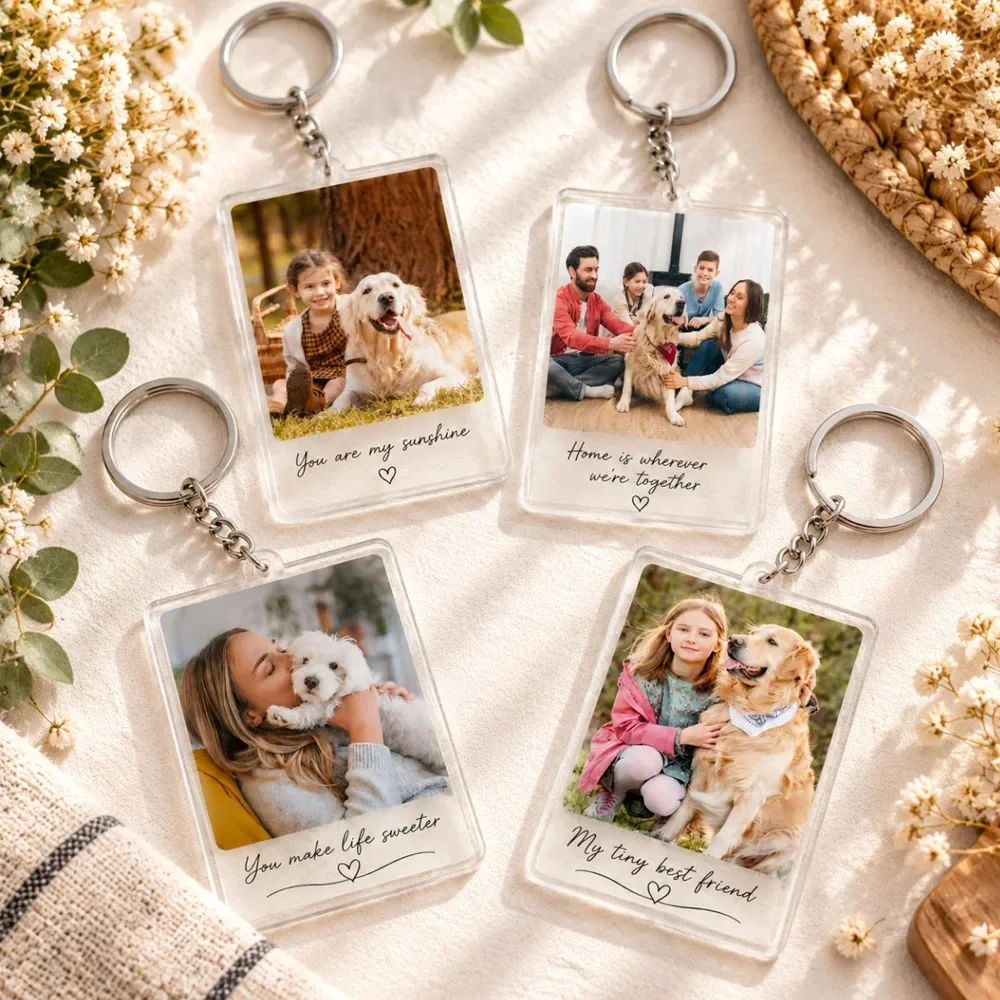 Personalized 6cm Photo Acrylic Keychain Jewelry Gift For Family/Friend/Couple Custom Name Rectangular Keyring Memory Gift