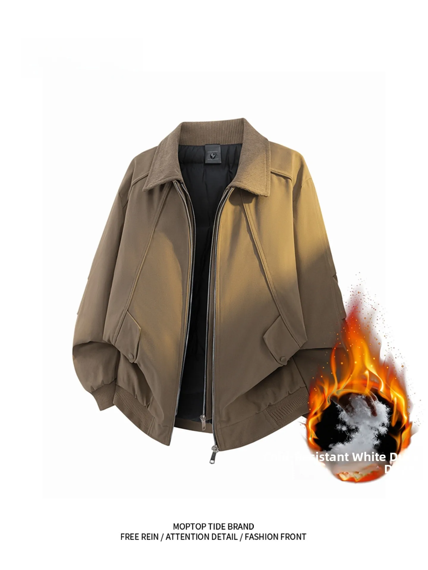 

MMOPTOP Men's ort Puffer Jaet Vintage Collar Loose Fit White Du down Outerwear Casual Sle Polyester Fiber Zipper Closure