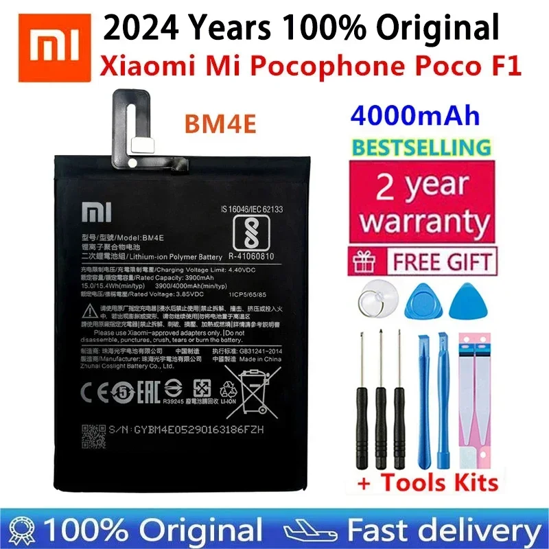 Original Replacement Battery for Xiaomi MI Pocophone F1, Authentic Phone Battery, 4000mAh, Fast Shipping, BM4E, 2024 Years