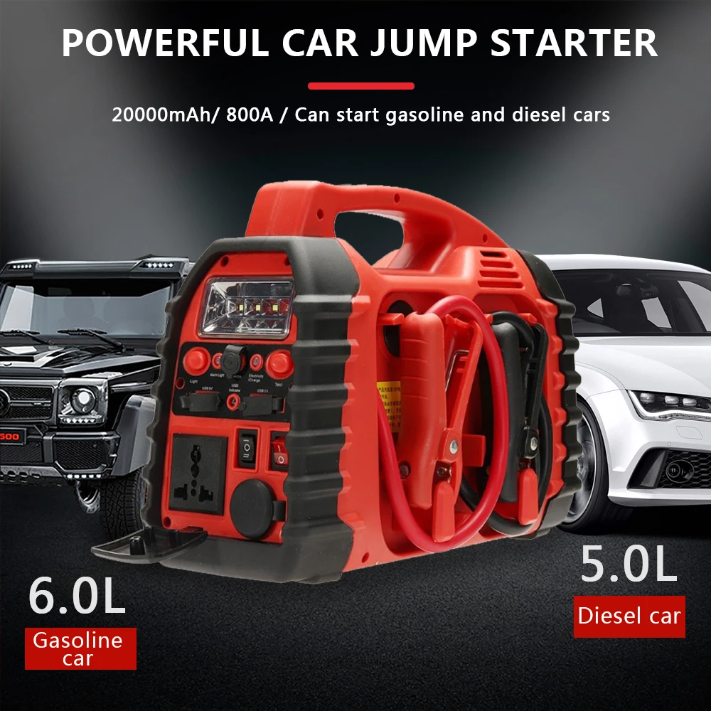 12V Emergency Car Jump Starter 110V 220V 100Watt AC Output Car Battery Charger with Air Compressor Portable Tire Inflator