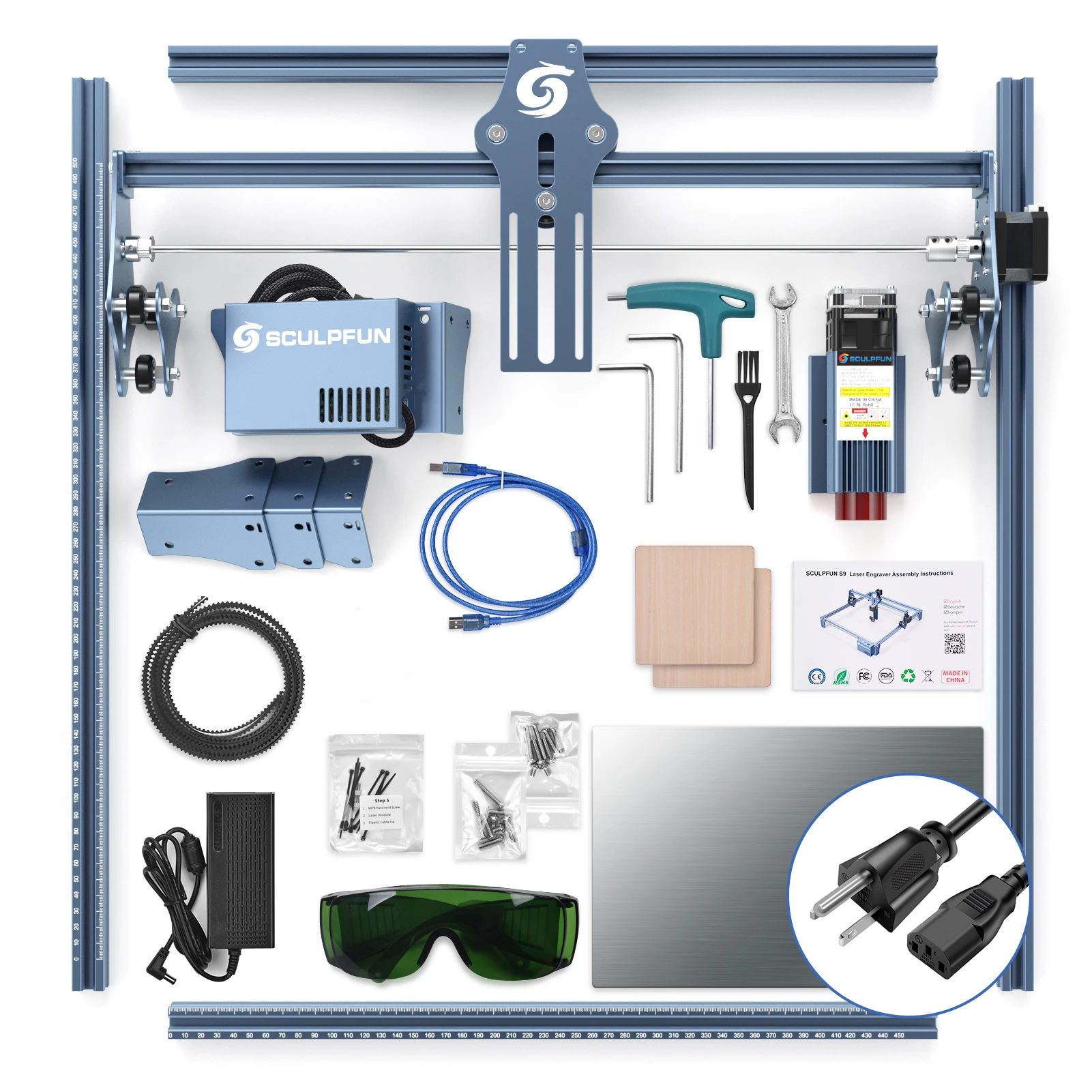 SCULPFUN-máquina de grabado láser S9, 90W, tecnología de modelado de rayo láser ultrafino, grabador acrílico, máquina de corte, 410x420mm