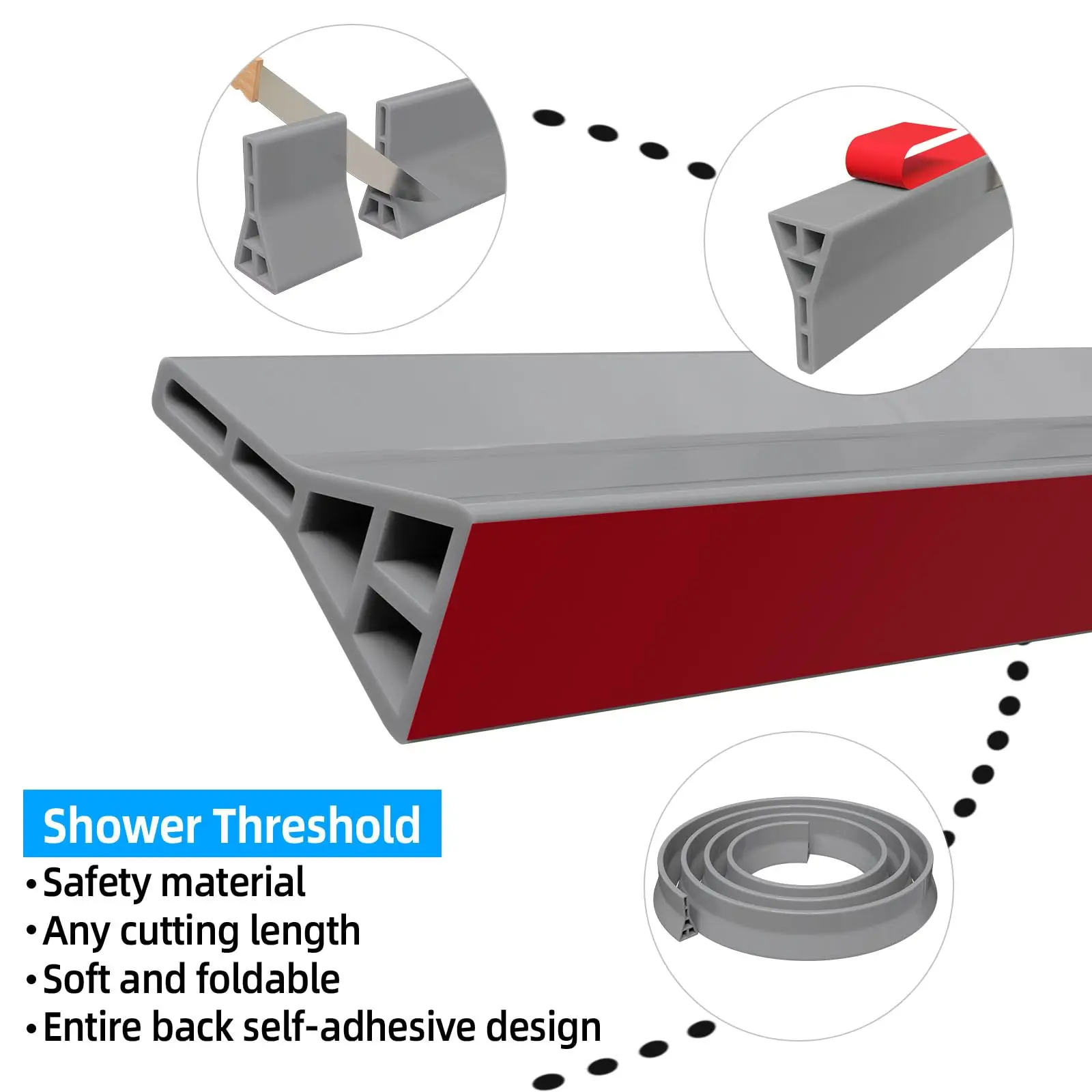 3.5" High Shower Threshold Water Dam, 67 IN Shower Water Splash Guard for Curbless Bath Shower Threshold Water Barrier Stopper