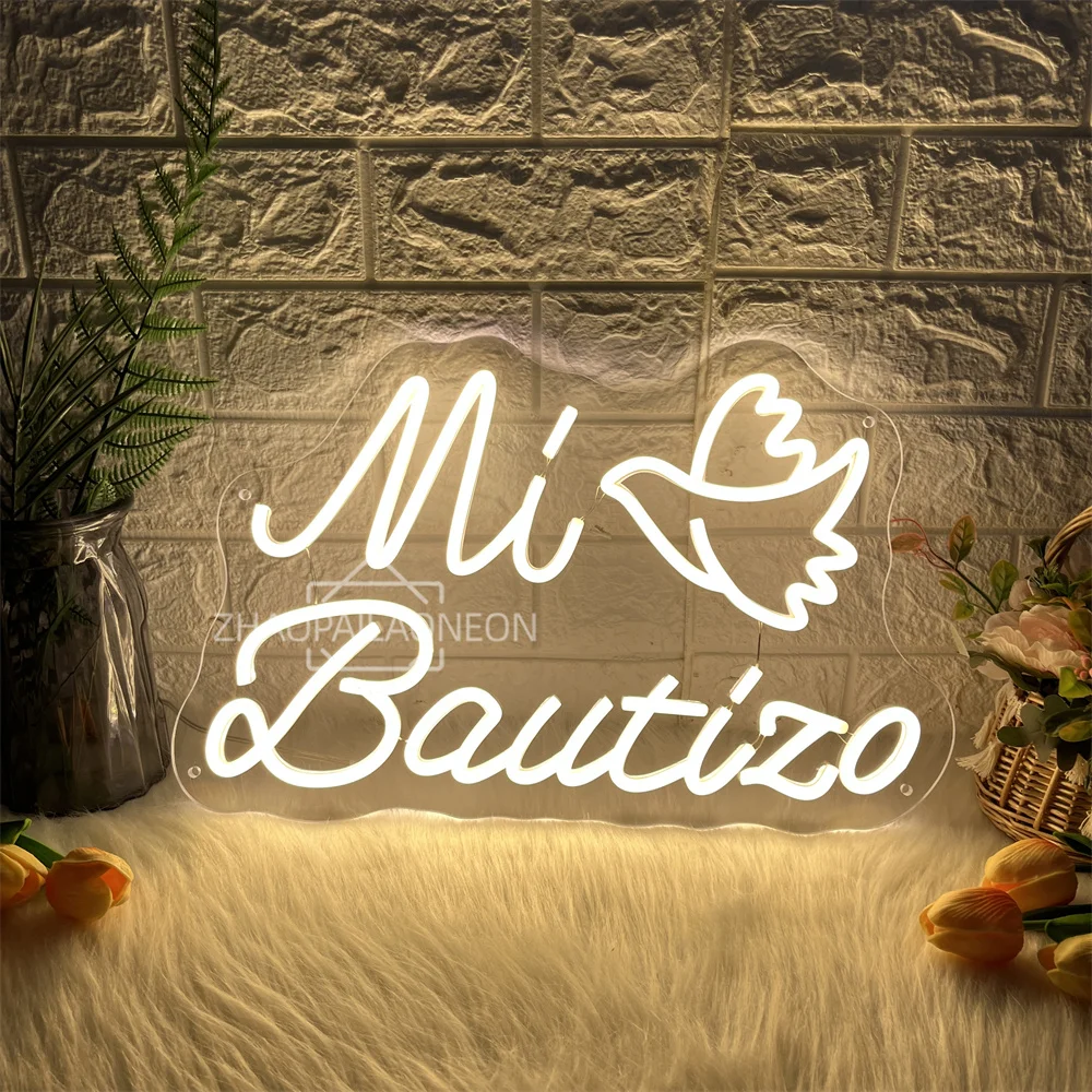 

Mi Bautizo светодиодная неоновая вывеска на стену, домашний декор комнаты, мой крещение, светодиодные неоновые огни, вывеска для вечеринки, церкви, дня рождения, украшения, знаки, подарки