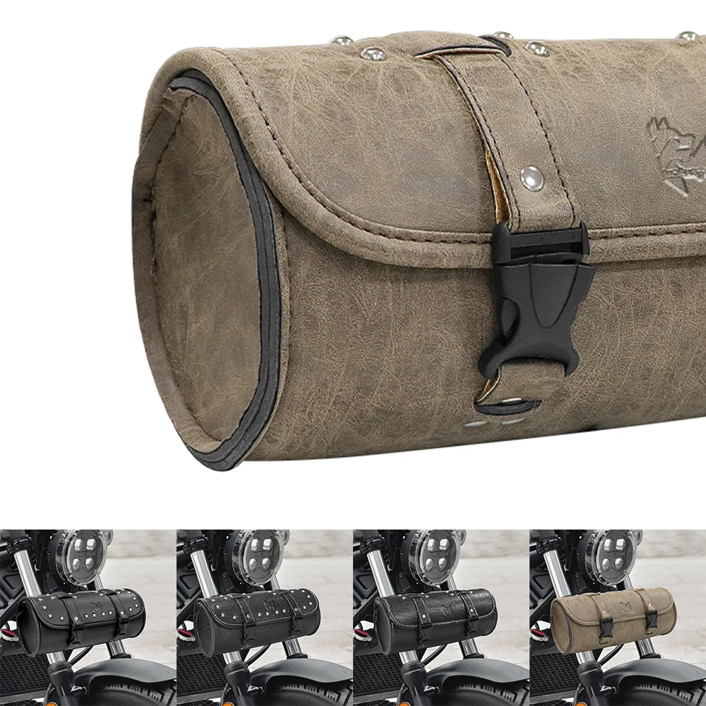 

PU Leather Motorcycle Tool Bag Front Fork Handlebar Roll Tail Storage Saddlebags Tool Pouch