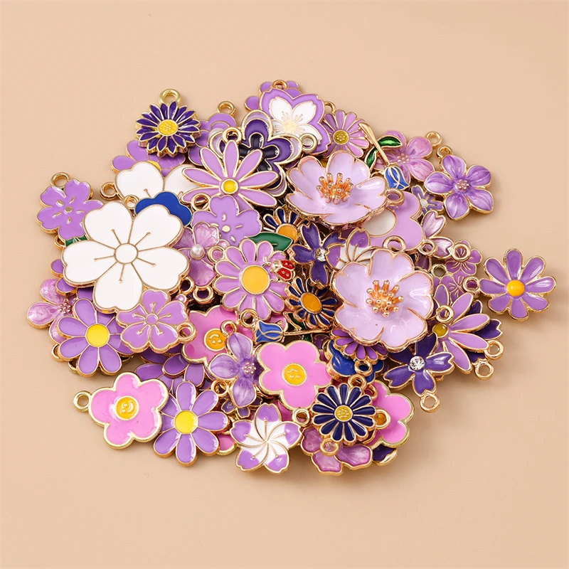 10/20 Stück Gemischte Zufällige Bunte Emaille-Blumen-Anhänger für Schmuckherstellung Ohrringe Halsketten Armbänder DIY Bastelbedarf – Detail 12